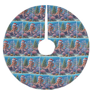 Christmas Octopus Wearing a Santa Hat Brushed Polyester Tree Skirt