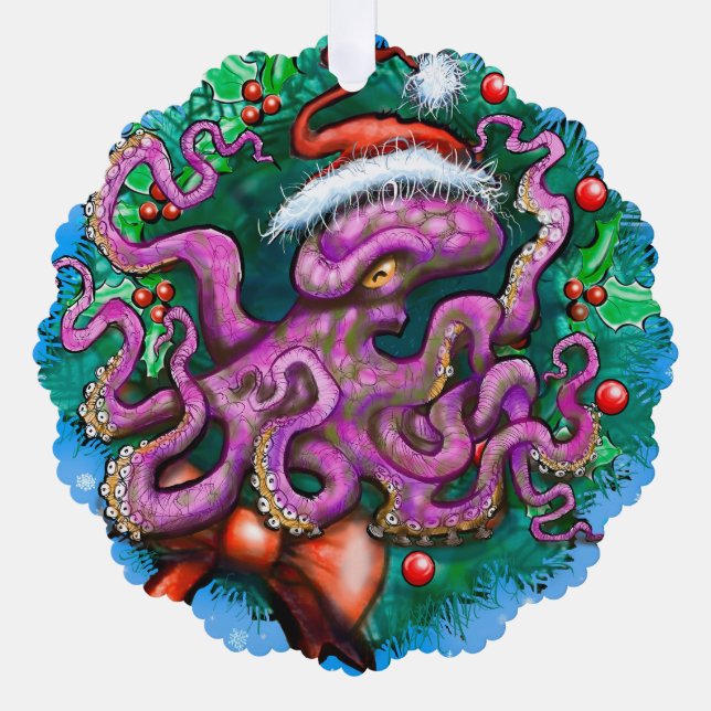 Christmas Octopus Window Cling Tree Decoration Card (Front)