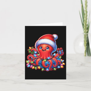 Christmas Octopus With Santa Hat And Holiday Light Card