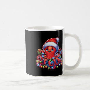 Christmas Octopus With Santa Hat And Holiday Light Coffee Mug
