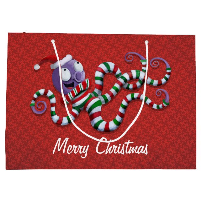 Christmas Octopus with stripes Large Gift Bag (Back)