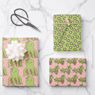 Christmas Octopus Wrapping Paper Sheet