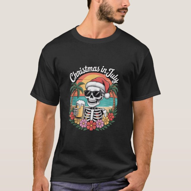 Christmas of July Santa Claus Skeleton Retro Beach T-Shirt (Front)