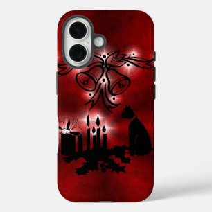 Christmas of ornamentations with stars and cat on iPhone 16 case