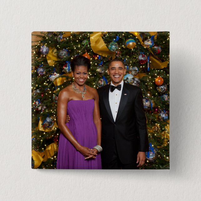 Christmas of President Barack Obama and Michelle 15 Cm Square Badge (Front)