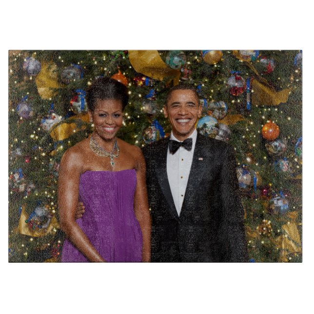 Christmas of President Barack Obama and Michelle Cutting Board (Front)