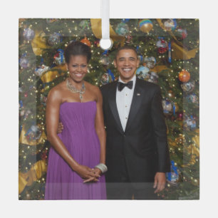 Christmas of President Barack Obama and Michelle Glass Tree Decoration