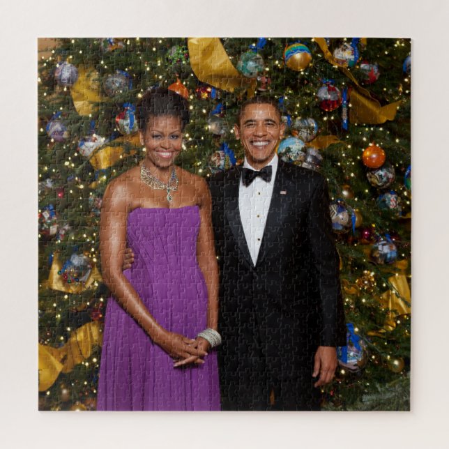 Christmas of President Barack Obama and Michelle Jigsaw Puzzle (Vertical)
