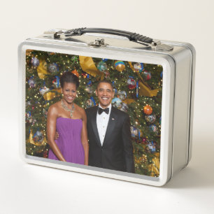 Christmas of President Barack Obama and Michelle Metal Lunch Box