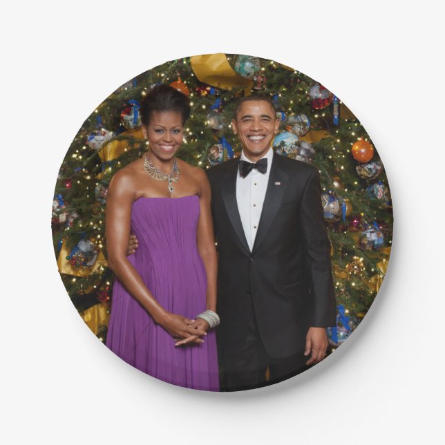 Christmas of President Barack Obama and Michelle Paper Plate (Front)