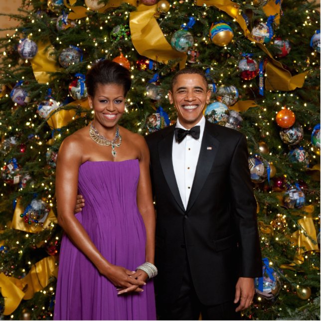 Christmas of President Barack Obama and Michelle Photo Sculpture Magnet (Front)