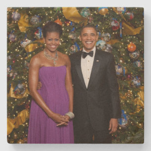 Christmas of President Barack Obama and Michelle Stone Coaster