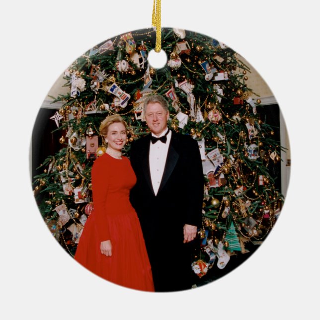 Christmas of US President Bill Clinton & Hillary  Ceramic Tree Decoration (Back)