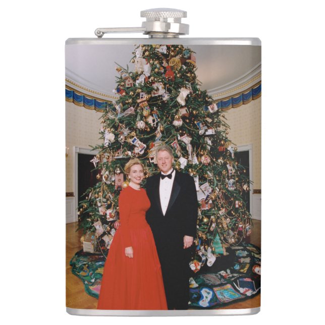 Christmas of US President Bill Clinton & Hillary  Hip Flask (Front)