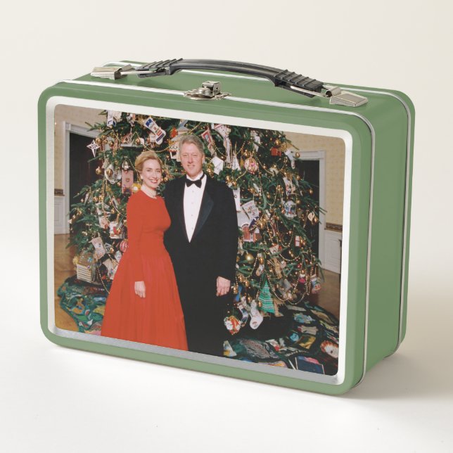 Christmas of US President Bill Clinton & Hillary  Metal Lunch Box (Front)