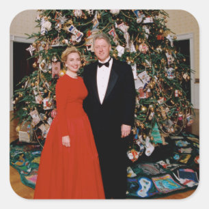 Christmas of US President Bill Clinton & Hillary  Square Sticker