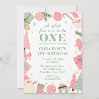 Christmas Oh What Fun First Birthday  Invitation
