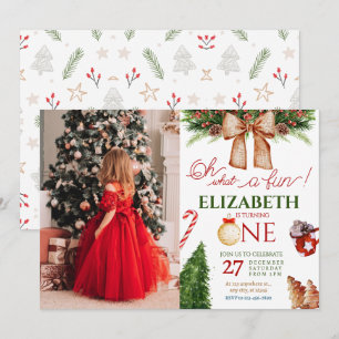 Christmas Oh What Fun First Birthday Photo Invitation