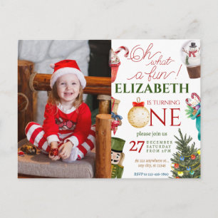 Christmas Oh What Fun First Birthday Postcard