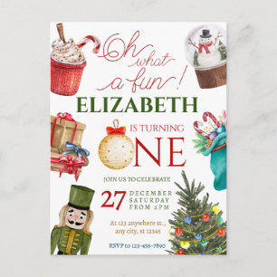 Christmas Oh What Fun First Birthday Postcard