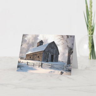 Christmas Old Barn In Snowflakes Card