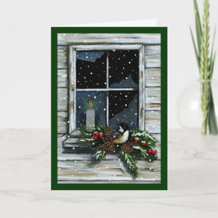 Christmas: Old Barn Window: Jesus: Light, Candle Holiday Card