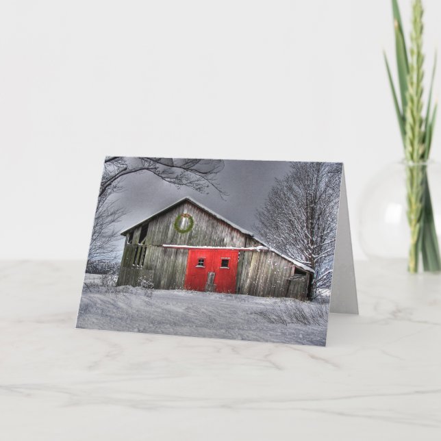 Christmas Old Barn with Red Doors Card (Front)