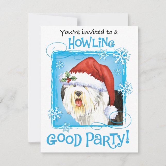 Christmas Old English Sheepdog Invitation (Front)