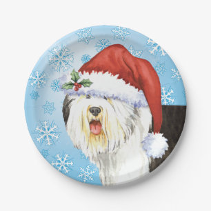Christmas Old English Sheepdog Paper Plate