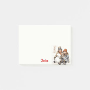 Christmas Old-fashion Snowman Watercolor Add Name Post-it Notes
