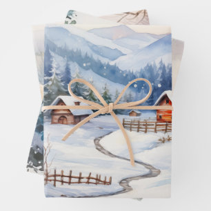 Christmas Old Fashioned Farms In the Mountains Wrapping Paper Sheet