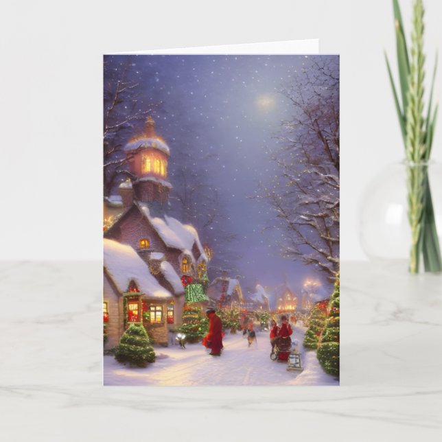 Christmas on a Snowy Night Blank Greeting Card (Front)