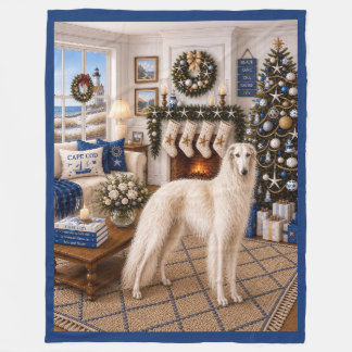 Christmas On Cape Cod ,Borzoi Fleece Blanket