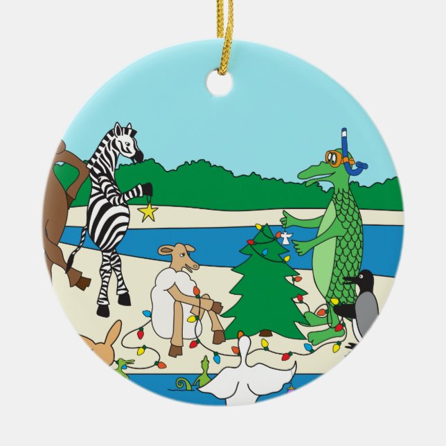 Christmas on the Beach Ceramic Tree Decoration (Front)