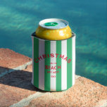 Christmas On The Beach Custom Green Cabana Stripe  Can Cooler<br><div class="desc">Celebrate the holiday season with a coastal twist using our 'Christmas On The Beach' Custom Green Cabana Stripe Can Cooler. Featuring a vibrant green and white stripe design, this can cooler brings festive beach vibes to your holiday gatherings. Made from high-quality insulating material, it keeps your drinks refreshingly cold, whether...</div>