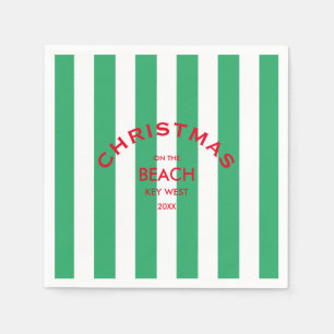 Christmas On The Beach Custom Green Cabana Stripe  Napkin