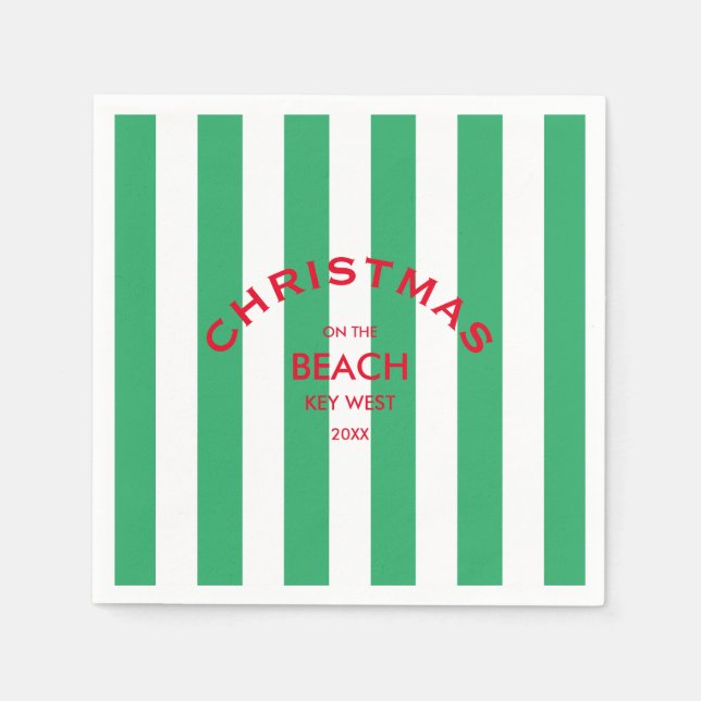 Christmas On The Beach Custom Green Cabana Stripe  Napkin (Front)