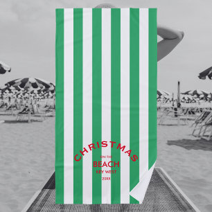 Christmas On The Beach Custom Green Cabana Stripe  Towel