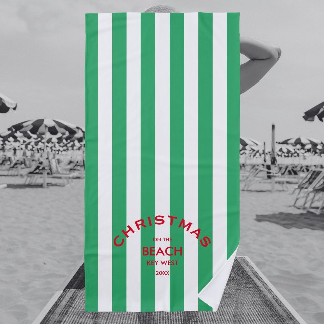 Christmas On The Beach Custom Green Cabana Stripe  Towel (Creator Uploaded)