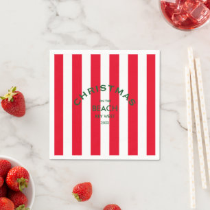 Christmas On The Beach Custom Red Cabana Stripe Napkin