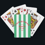 Christmas On The Beach Green Cabana Stripe Playing Cards<br><div class="desc">These playing cards are perfect for card games with family or friends during your Christmas beach house or beach gathering... green cabana stripes with red custom logo. Personalise with the year and beach location. The perfect addition to your Christmas celebrations or the perfect stocking filler for family or friends! Matching...</div>