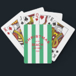 Christmas On The Beach Green Cabana Stripe Playing Cards<br><div class="desc">These playing cards are perfect for card games with family or friends during your Christmas beach house or beach gathering... green cabana stripes with red custom logo. Personalise with the year and beach location. The perfect addition to your Christmas celebrations or the perfect stocking filler for family or friends! Matching...</div>