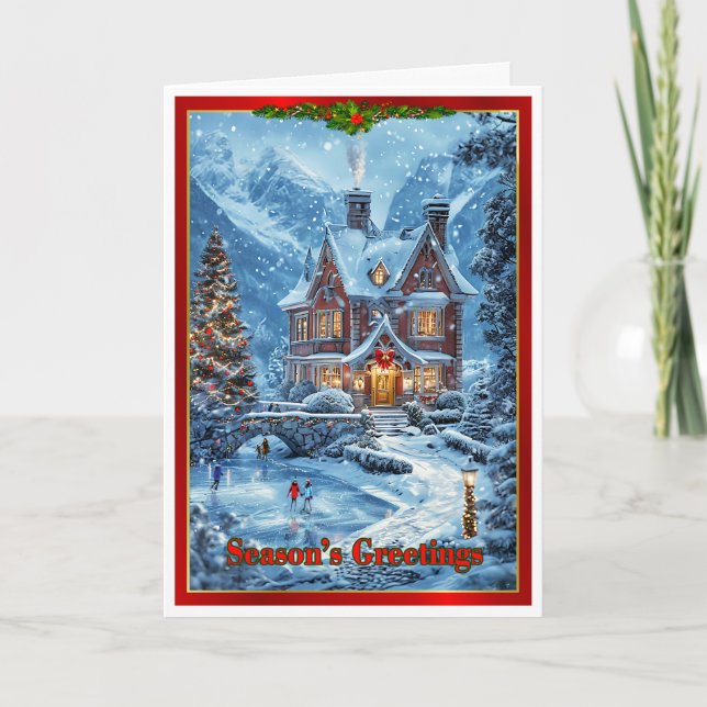 Christmas on the family pond card (Front)