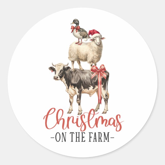 Christmas on the Farm Barnyard Animal Classic Round Sticker (Front)
