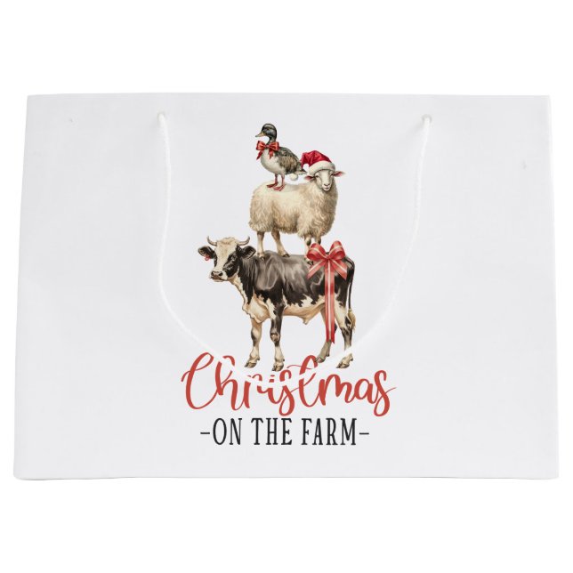 Christmas on the Farm Barnyard Animal Large Gift Bag (Front)