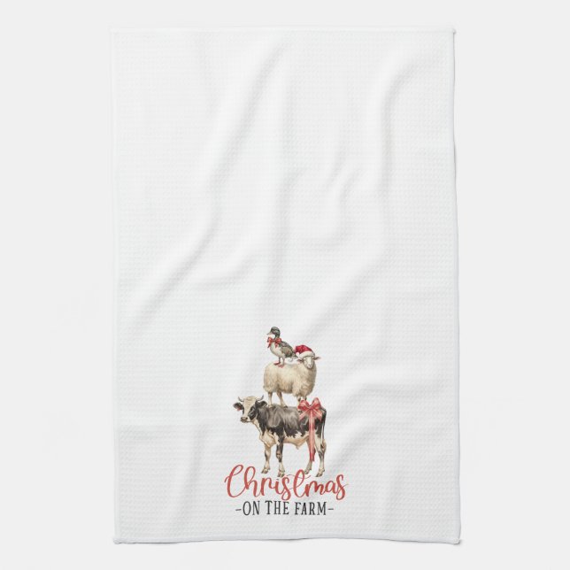Christmas on the Farm Barnyard Animal Tea Towel (Vertical)