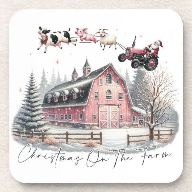 Christmas on the Farm,Merry Christmas Coaster (Front)