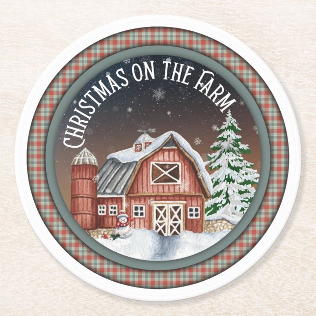 Christmas on the Farm Round Paper Coaster (Front)