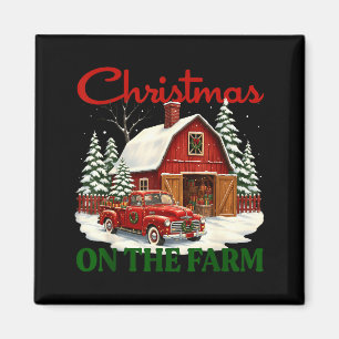 Christmas On The Farm Shirt Vintage Red Truck Barn Magnet