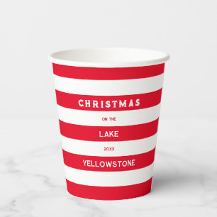 Christmas On The Lake Red Nautical Stripe Paper Cups